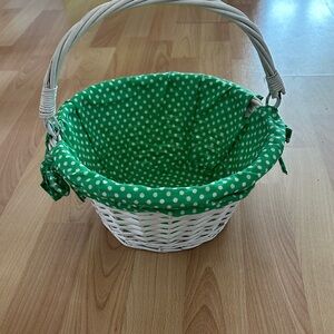 White Woven Basket with Green Polka Dot Liner